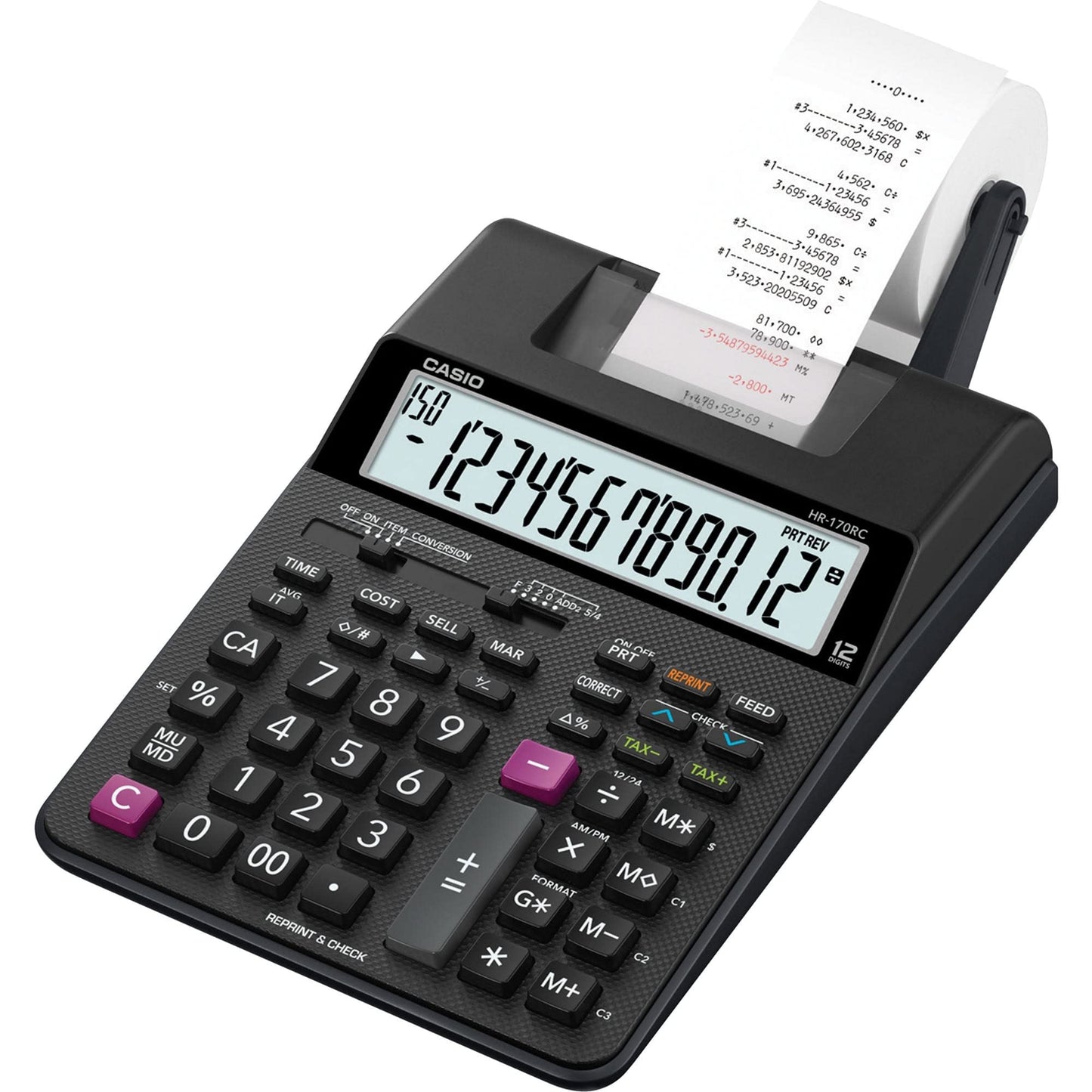 Casio HR-170RC Printing Calculator, Black, 2.6" x 6.5" x 11.6"