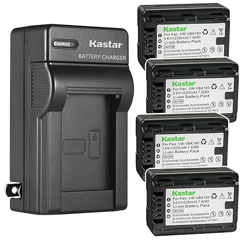 Kastar 4-Pack Battery + AC Wall Charger Replacement for Panasonic VW-VBK180 VW-VBK360 VW-VBL180 VW-VBL180PPK VW-VBL090 VW-VBL090PPK VWVBK180 VWVBK360