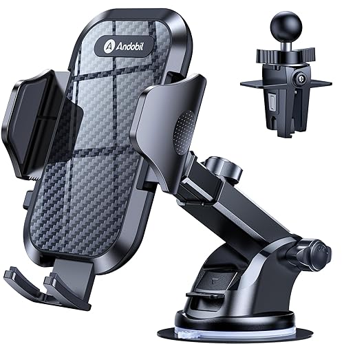 andobil Car Phone Holder, 2026 Military-Grade 89lbs Strongest Suction Phone Holders for Your Car Dashboard/Windshield/Vent Easy Clamp Car Phone Mount