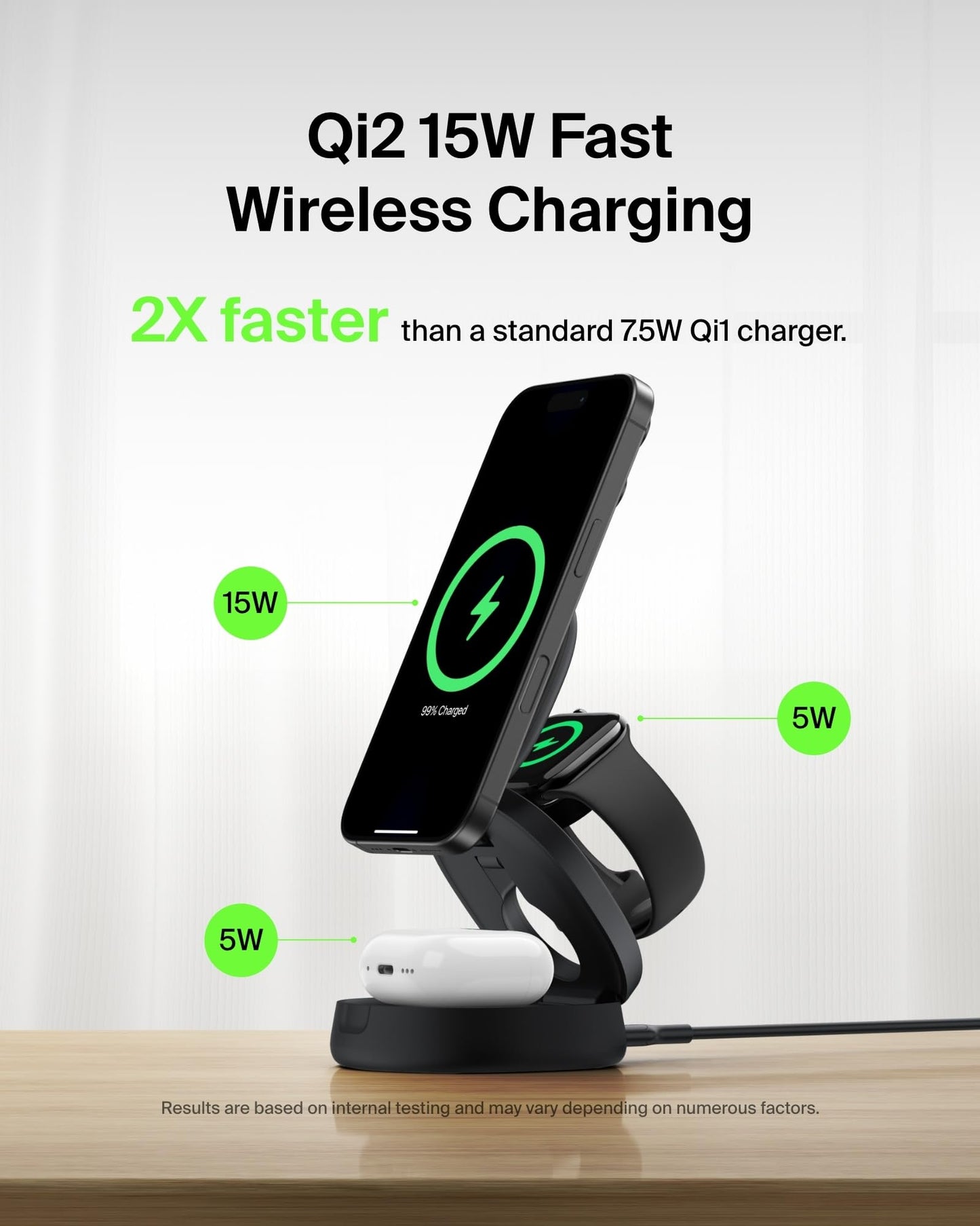Belkin MagSafe Charger Compatible, 3-in-1 Qi2 15W Wireless Charging Station, Convertible Wireless Charger for iPhone 17, Apple Watch, AirPods, Pixel