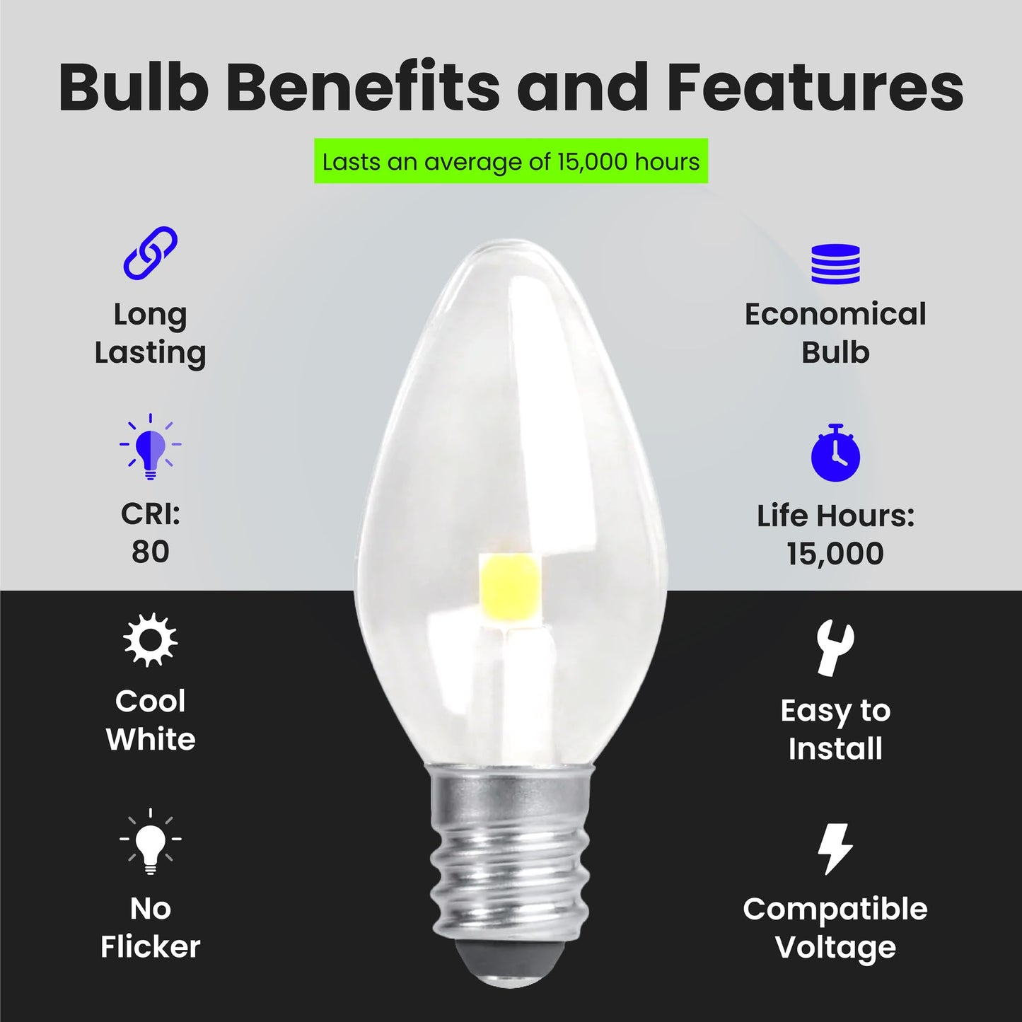 Feit Electric C7 LED Night Light Bulb BPC7/LED - 0.6W 7W Eq., E12, 4000K Cool White - 2 Pack