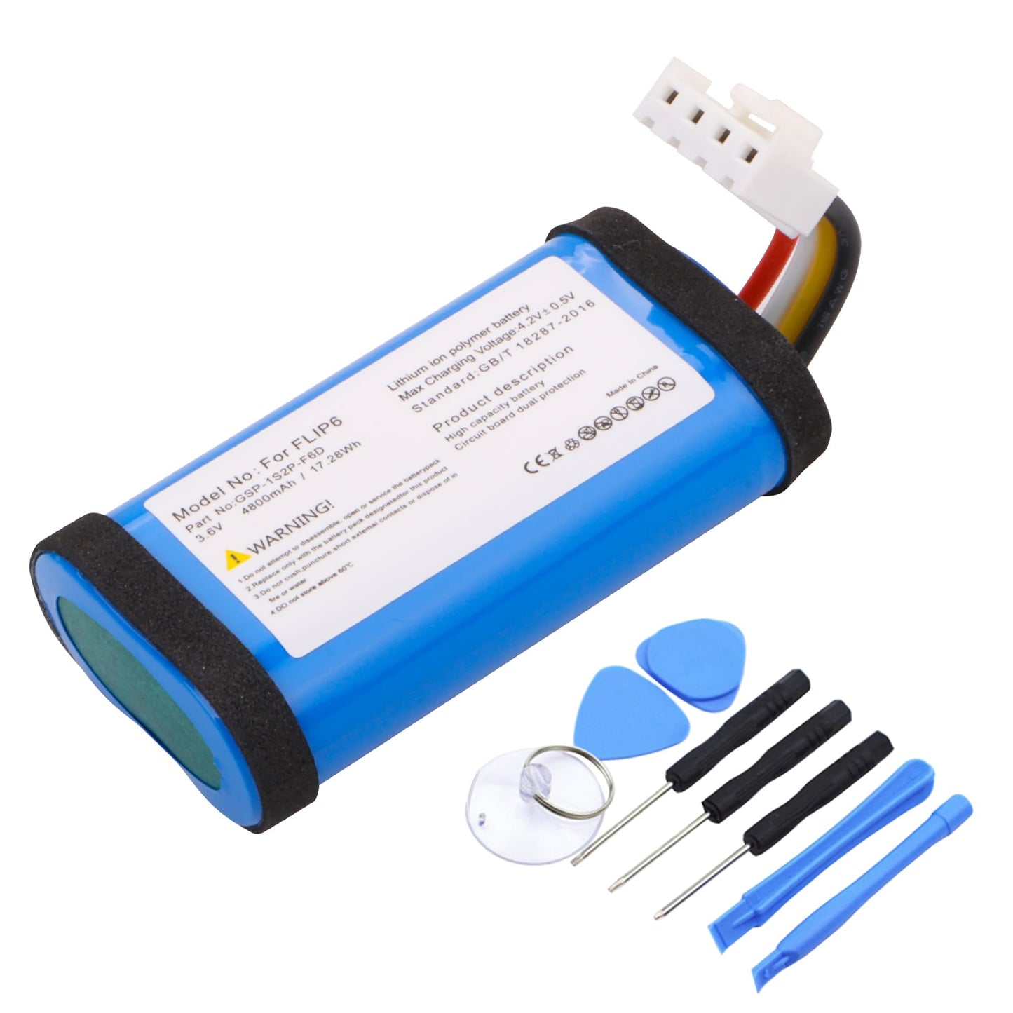 TZRONG 4800mAh GSP-1S2P-F6D Replacement Battery for JBL Flip 6 Waterproof Portable Bluetooth Speaker with Repair Tool Kits