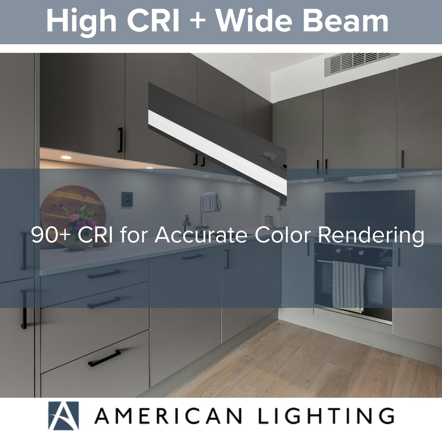 American Lighting LED Courant Plus Undercabinet Light 24 Inch 5CCT 90+ CRI 1200 Lumens with USB-A USB-C and 20A Receptacles Black Finish Title 24
