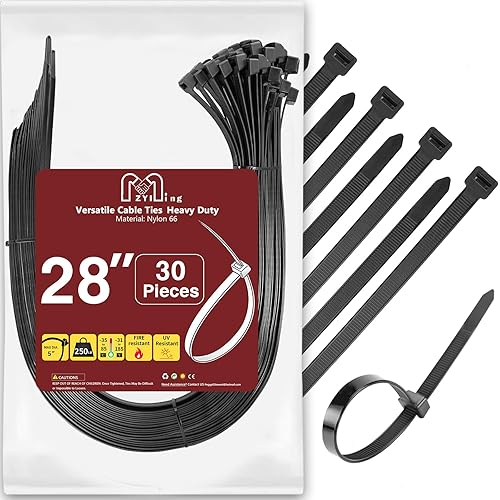 Zip Ties Heavy Duty 250 lb 28 Inch, Extra Long Cable Ties Wide Plastic Wire Ties Strong Large Zip Tie Wraps Black Industrial Zipties for Outdoor Use