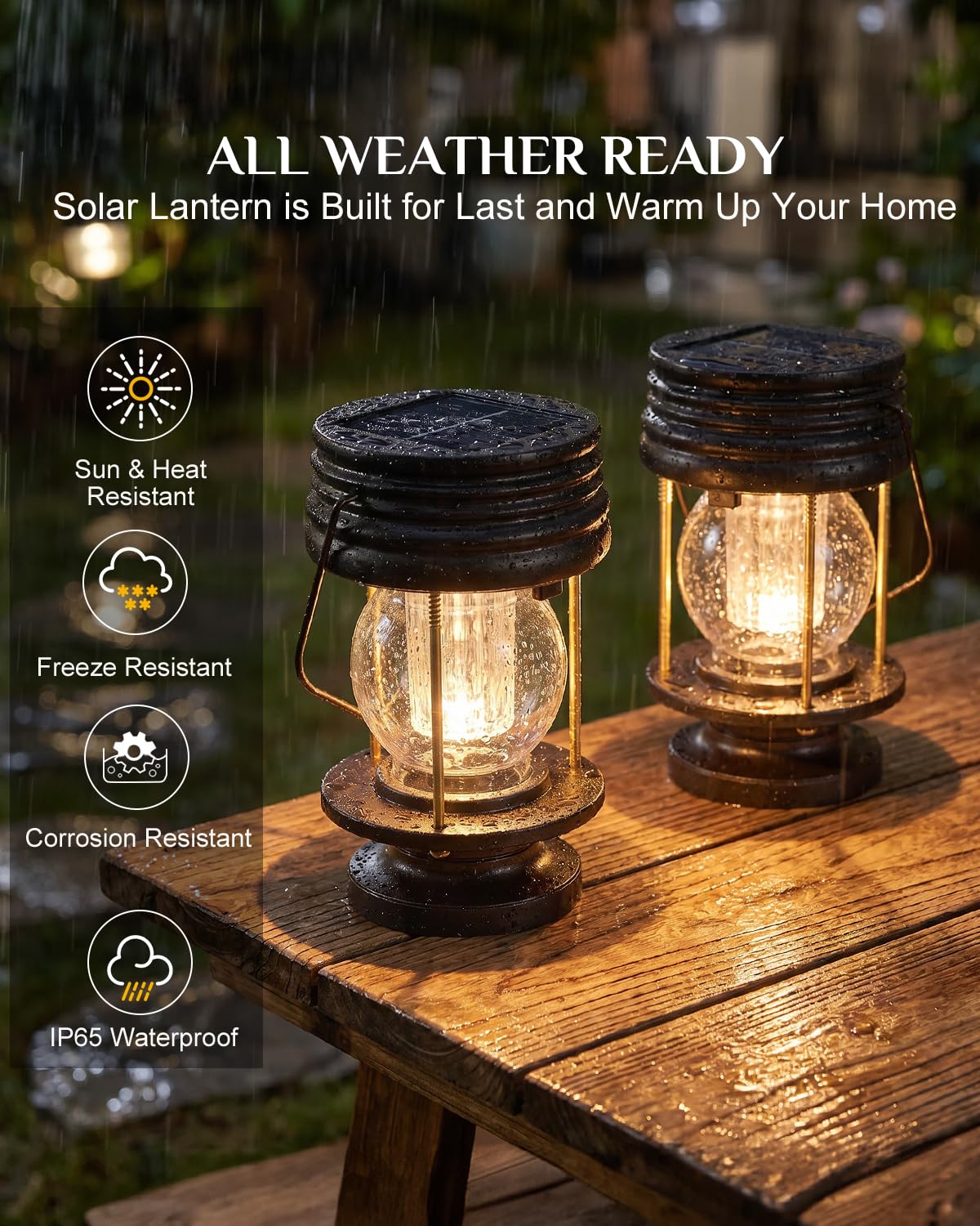 Solar Lanterns Outdoor Hanging Lights, Upgraded Dual Solar & USB Charging, Adjustable Light Sensor, Retro Waterproof Table Lamp for Garden Yard