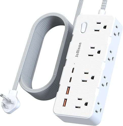 Power Strip Surge Protector - Multi Plug Outlet Adapter with 8 Widely Outlets & 4 USB Ports (2 USB-C), 5FT Extension Cord 45 ° Ultra Thin Flat Plug