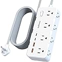 Power Strip Surge Protector - Multi Plug Outlet Adapter with 8 Widely Outlets & 4 USB Ports (2 USB-C), 5FT Extension Cord 45 ° Ultra Thin Flat Plug