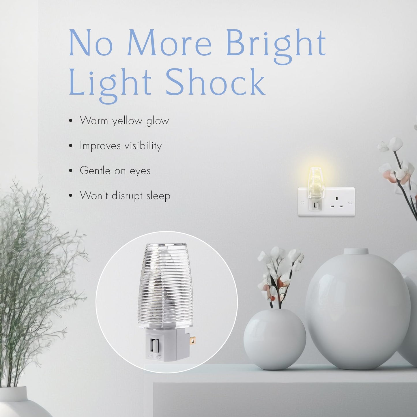 Projectpak Plug in Night Light with Manual On/Off Switch for Hallway, Kid’s Bedroom, Stairways - Includes 4W Incandescent Bulb | 4 Pack