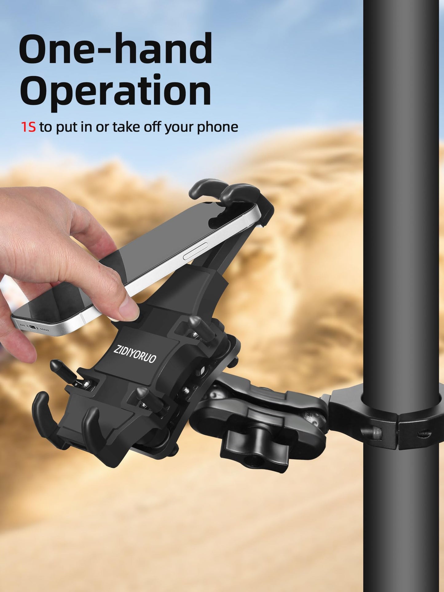 ZIDIYORUO Anti-Vibration UTV Phone Mount Heavy Duty, Full Protection SXS Phone Holder with Aluminum Bracket Fit for 1.75-2" Roll Cage, Adjustable UTV