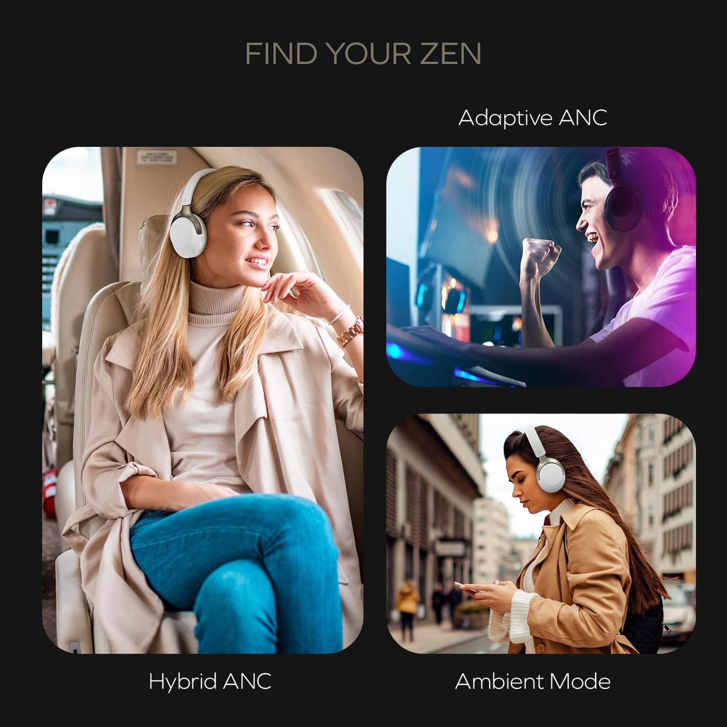 Creative Zen Hybrid SXFI Wireless Over-Ear Headphones with Super X-Fi Technology, Adaptive Hybrid Active Noise Cancellation, Ambient Mode, Up to 70