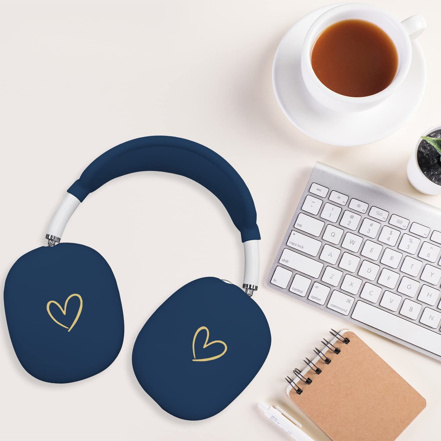 AIIEKZ Case Cover for AirPods Max, Anti-Scratch Soft Silicone with Gold Heart Pattern Ear Cups Case Cover/Ear Pad Cover/Headband Cover for Apple