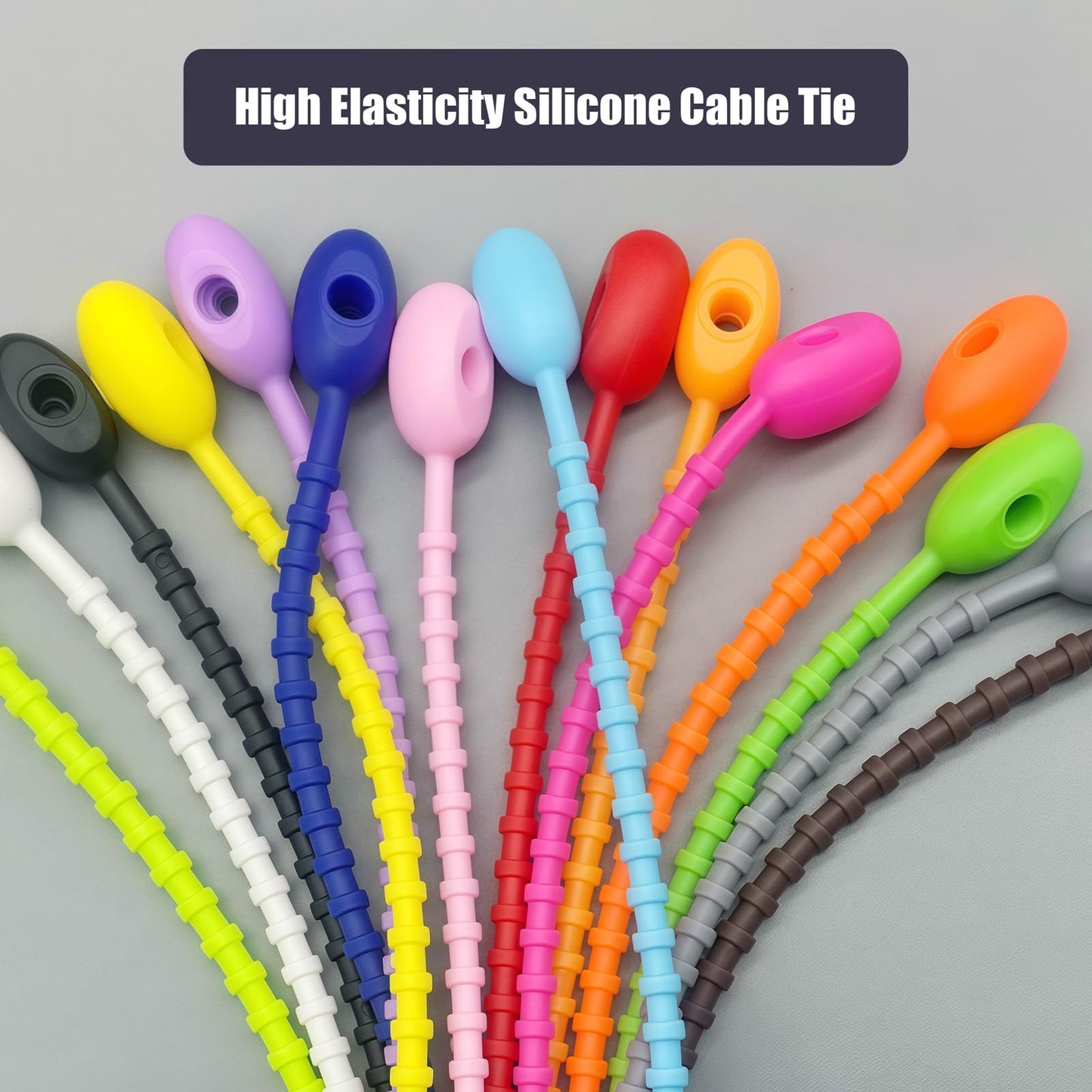 Silicone Zip Ties,Silicone Ties Clips,Reusable Rubber Zip Ties for Cord&Cable, Multi Purpose Twist Ties, Food Sealing Tie, Cable Strap Cord Organizer