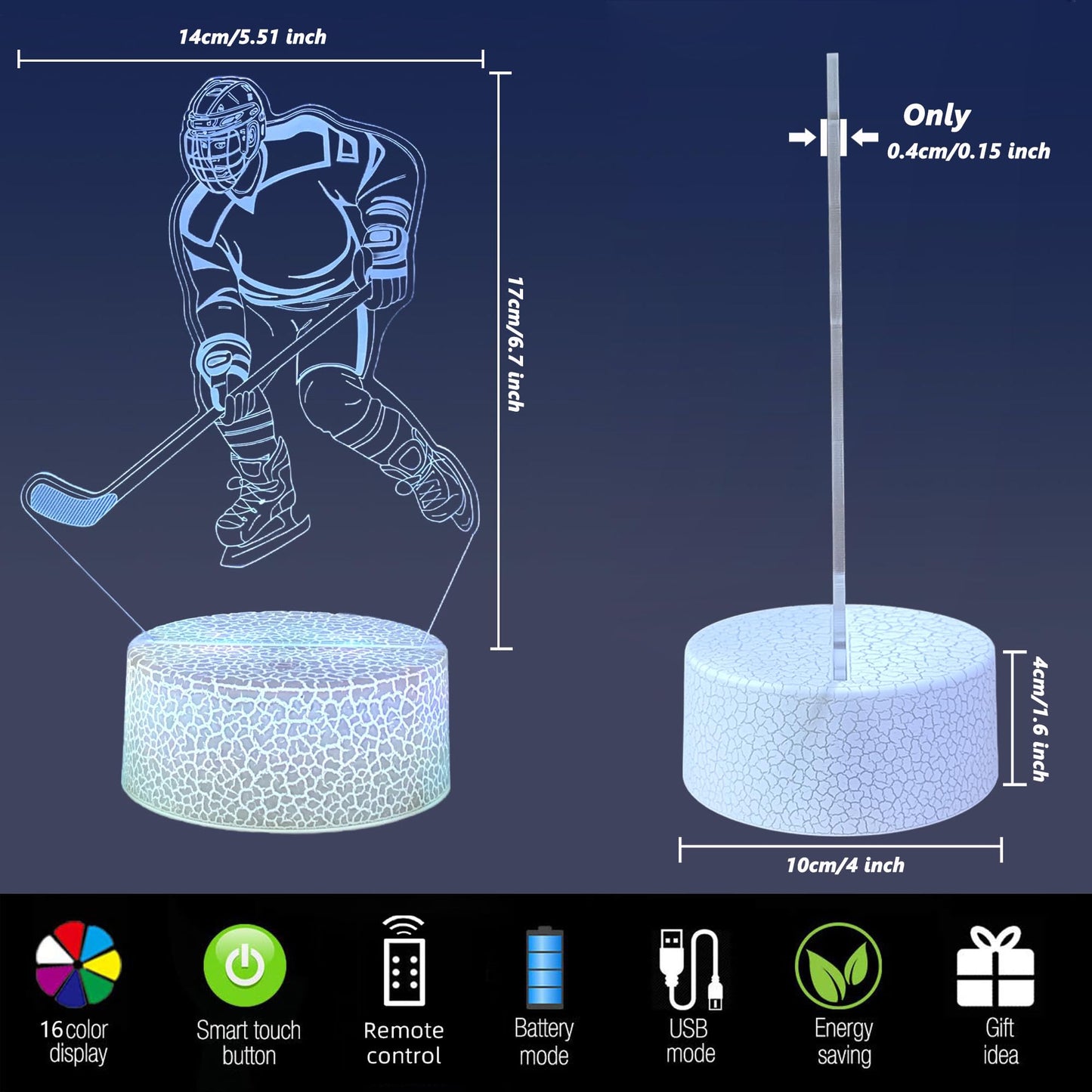 Gucoxny Hockey Night Light,3D Illusion Lamp 16 Color Changing with Remote Control & Smart Touch Christmas Gift for Fans, Birthday Present for Kids
