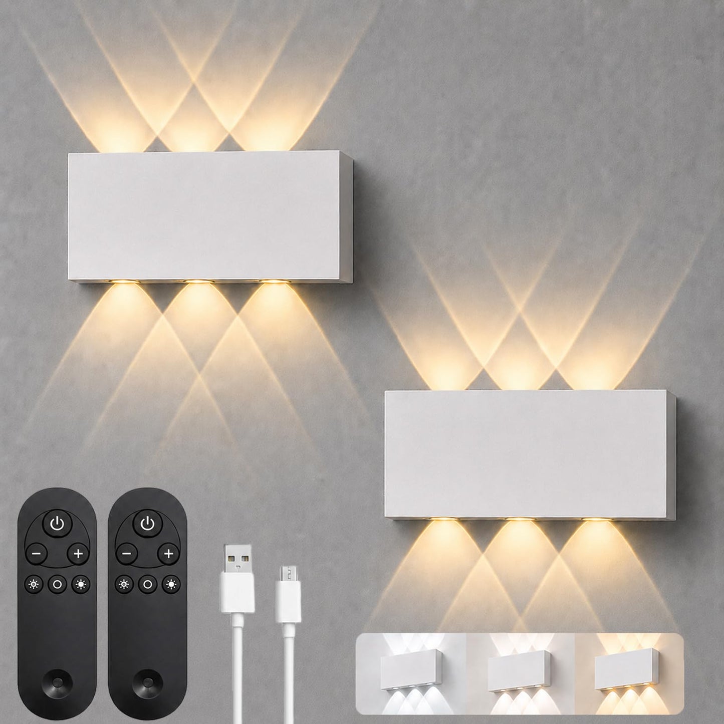 Shelprojsu LED Cordless Wall Sconce Set of 2, 5200mAh Rechargeable Battery Operated Wall Lamp with Remote Control, 3 Colors and Dimmable Magnetic
