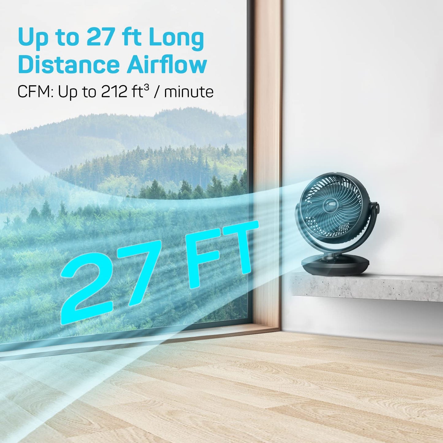 DR.PREPARE Fan for Bedroom, Small Desk Air Circulator Fan, 70° Auto-Oscillating Vortex Fans, Quiet Cooling, 3 Speeds, 100° Adjustable Tilt, Portable