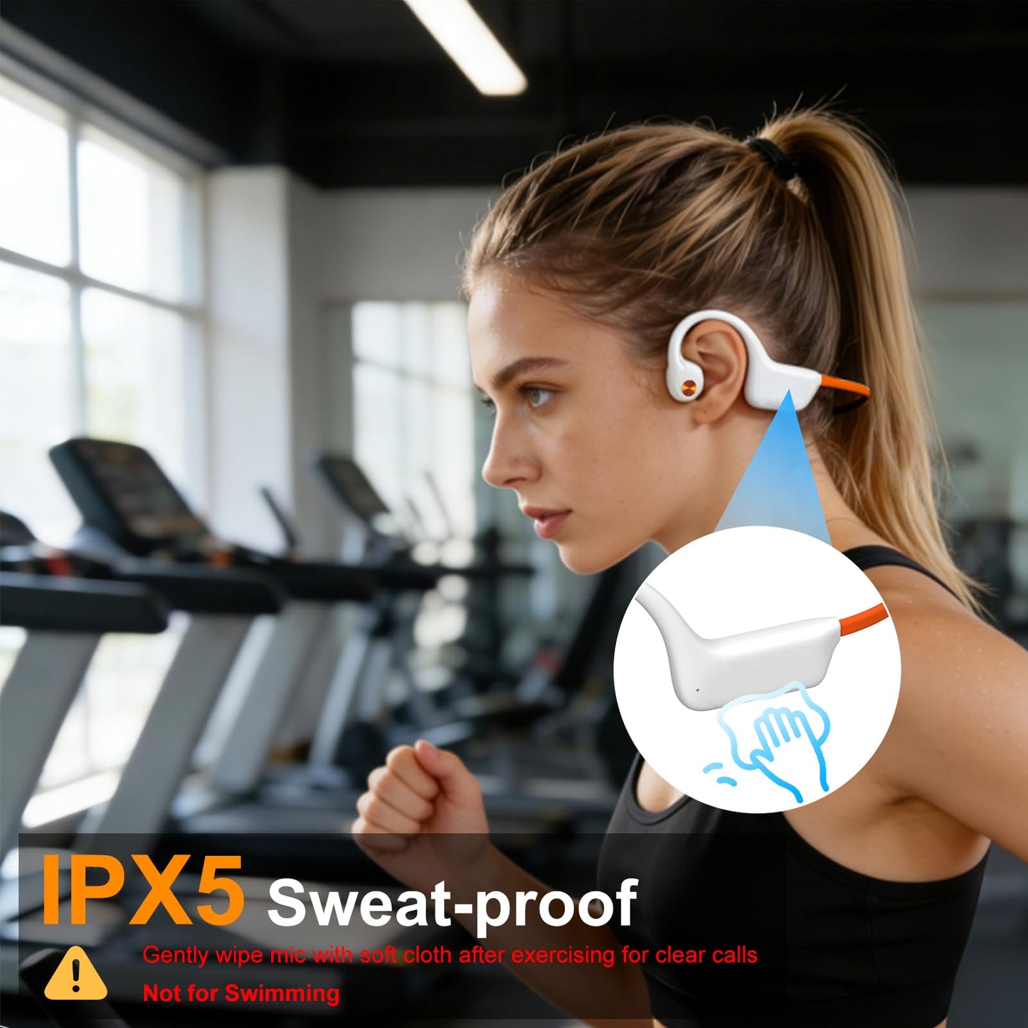 2026 Bone Conduction Bluetooth 6.0 Headphones, Open-Ear Headset with Mic, Type-C Charging, 10-Hour Battery Life, IPX5 Sweatproof, Dual-Device