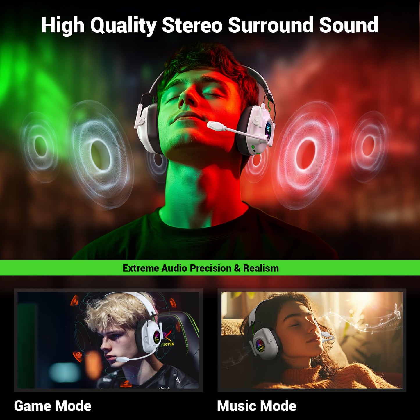 Wireless Gaming Headset for Xbox Series X|S, Xbox One, PC, PS5, PS4, Mac, Switch, 2.4 GHz Wireless & Bluetooth 5.4 Gaming Headphones with Noise