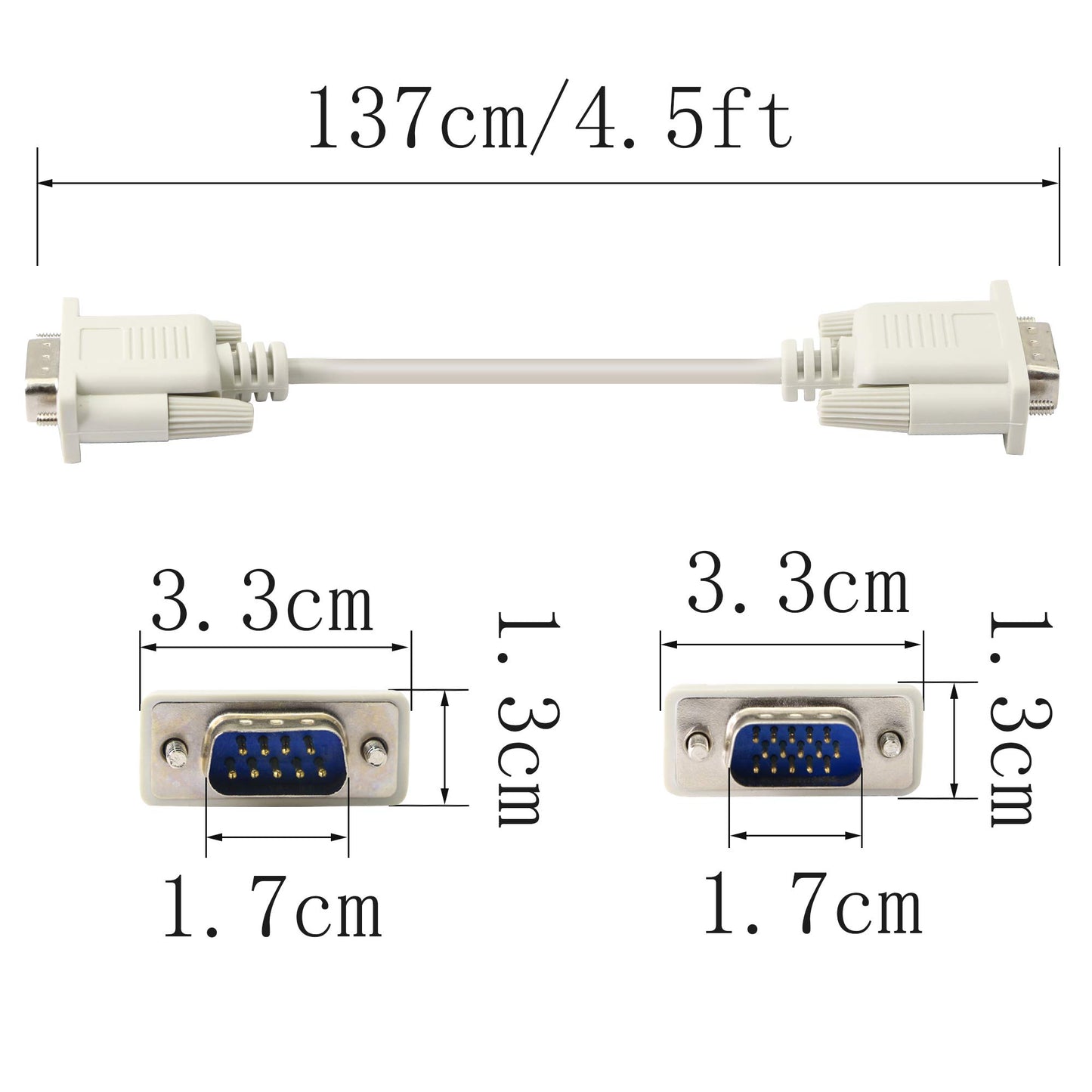 PNGKNYOCN 4.5 Feet DB 9 Pin Male to VGA 15 Pin Male Adapter Cable, RS232 to VGA Conversion Cable? for Computer,Printers, Scanners
