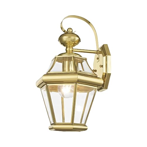 Livex Lighting 2161-02 Outdoor Wall Lantern with Clear Beveled Glass Shades, Polished Brass