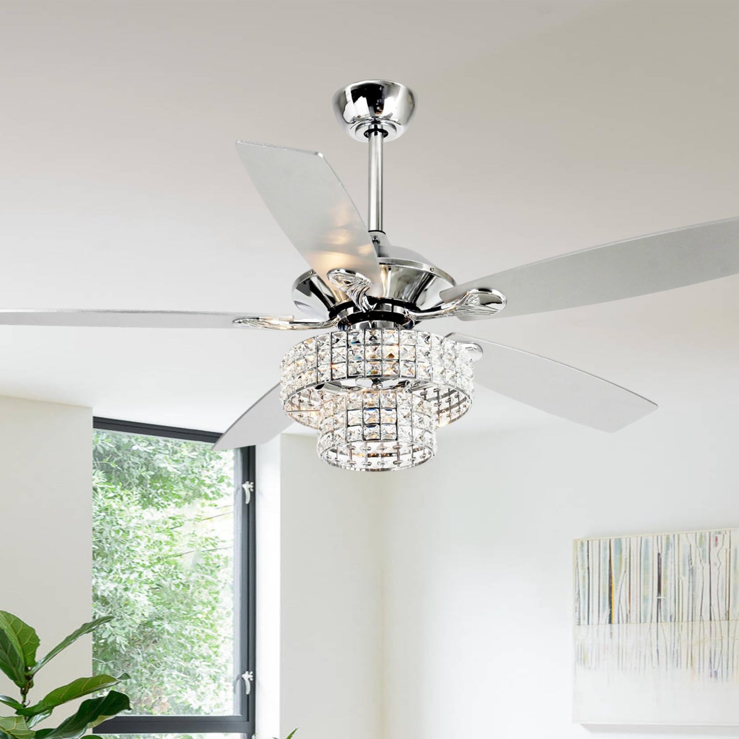 Vaczon 52 Inch Ceiling Fan with Light & Remote - Farmhouse Caged Fandelier, Crystal Mosaic Style Ceiling Fan with 6 Speeds,Reversible