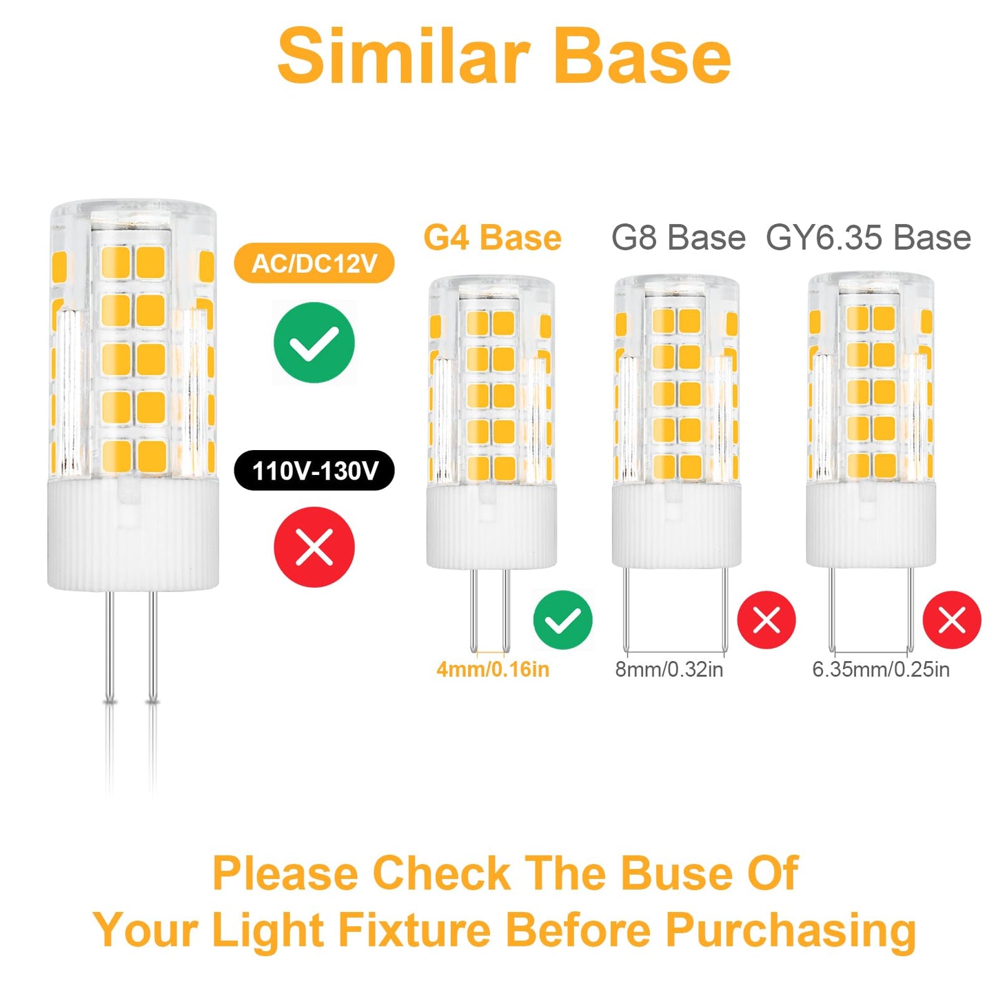 TRIJZHOU G4 JC T3 Bi-Pin Base LED Bulbs 4W AC/DC12V Warm White 3000K 5-Pack