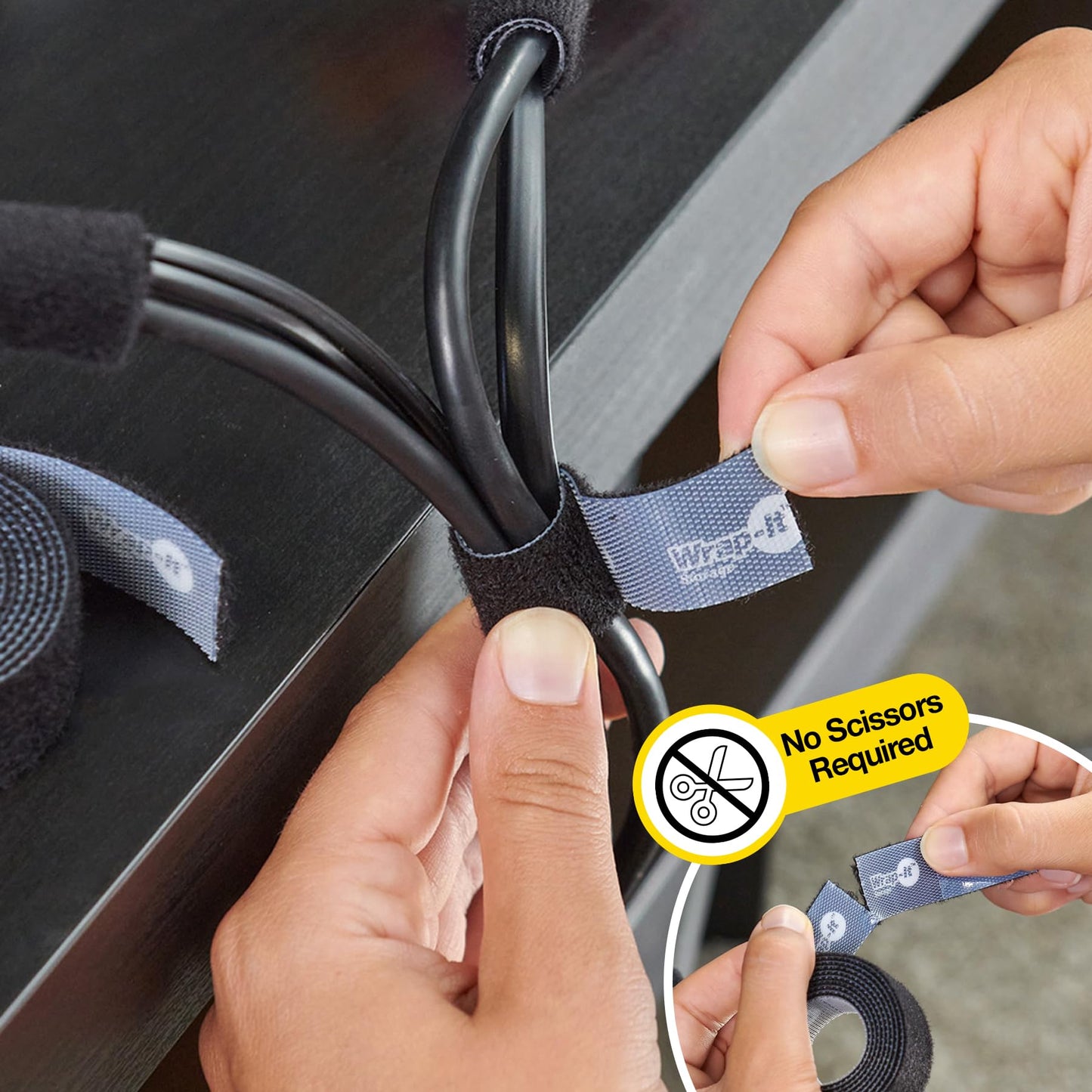 Self-Gripping Perforated Roll Cable Ties by Wrap-It Storage - 3 Pack of 12' x .75" Rolls Black - Cord Organizer for Appliances and Home Office Cables