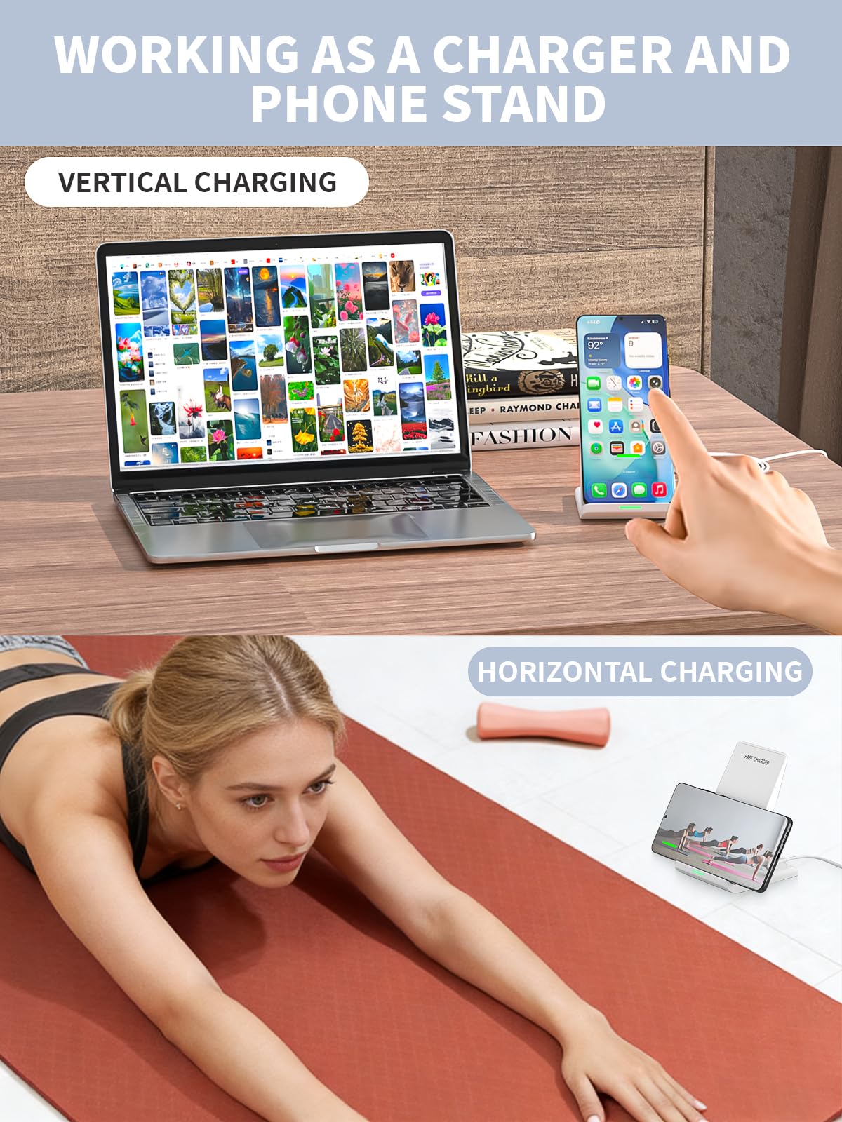 15W Wireless Phone Charger Stand,6FT Fast Android Wireless Charger Station for iPhone 17/17 Air/17 Pro Max/15/14/13, 15W Fast Charging for Samsung
