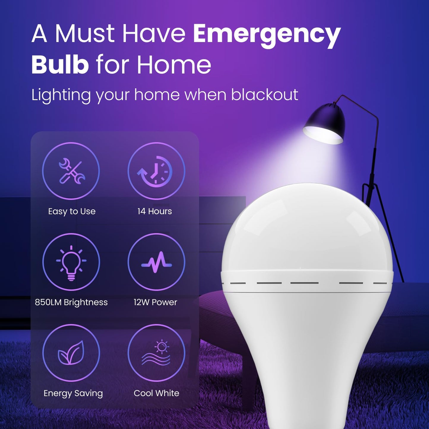 LHZHENG Rechargeable Emergency Light Bulbs, Battery Powered LED Light Bulb