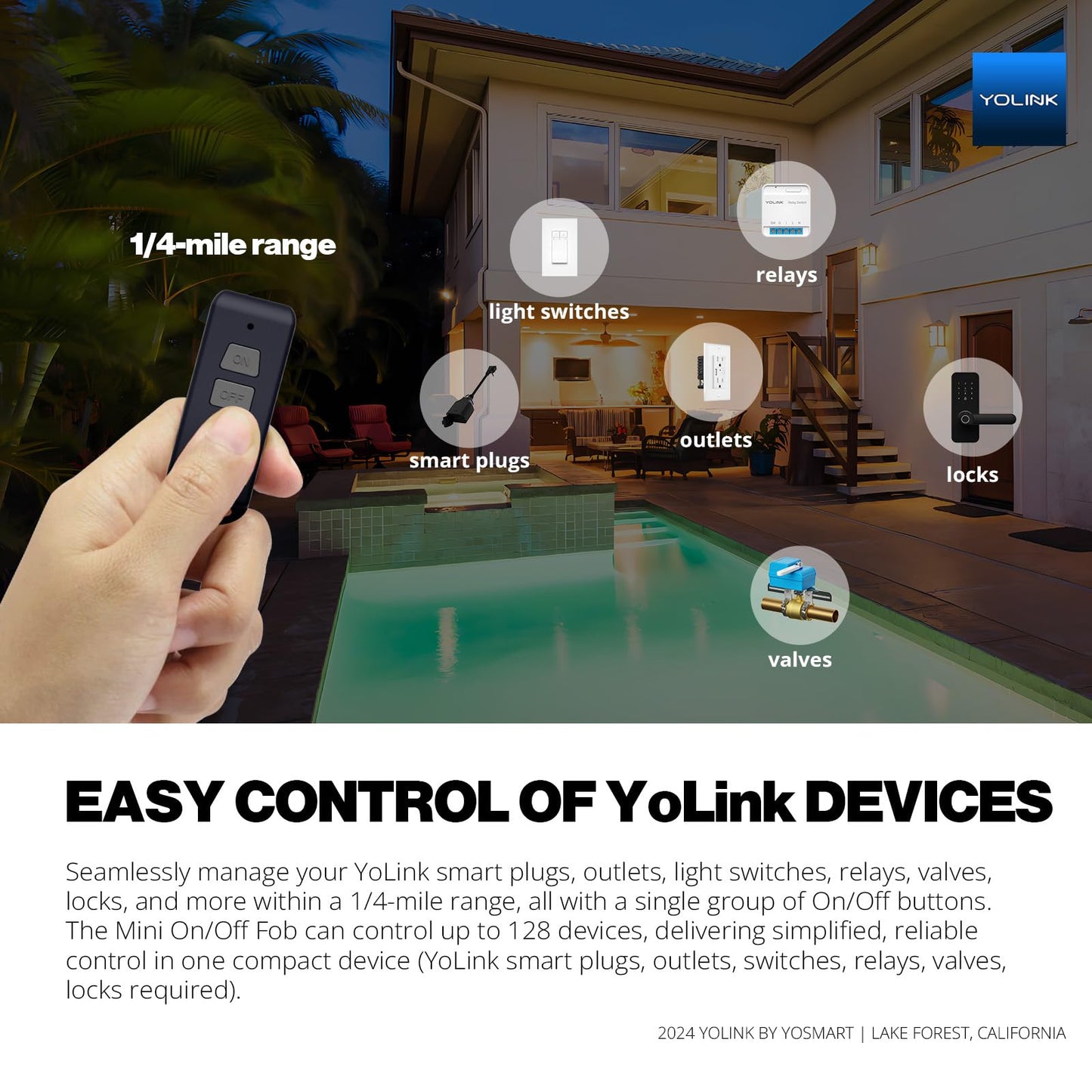 YoLink Mini On/Off Fob, Programmable, Rechargeable Smart Fob, Up to 1/4 Mile Range, Controls Up to 128 YoLink Devices (Plugs, Switches, Relays