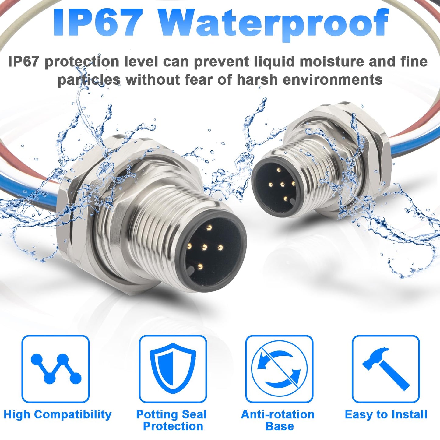 Hamadap 0.2m M12 5 Pin Male Circular Aviation Connector Cable,16mm Waterproof Front Mount Socket Sensor Connector Cable Screw Threaded 2 Pack