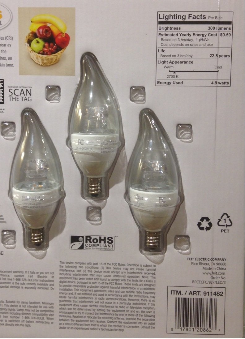 Feit LED 4.9 Watt LED Candelabra Light Bulbs 3-Pack (911482)