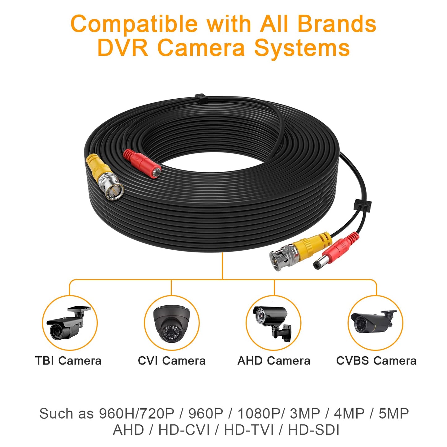 BNC Cable, 200ft 4Pack All-in-One Siamese Video and Power Security Camera Wire Cord with 2 Female Connectors for All Max 5MP HD CCTV DVR Surveillance