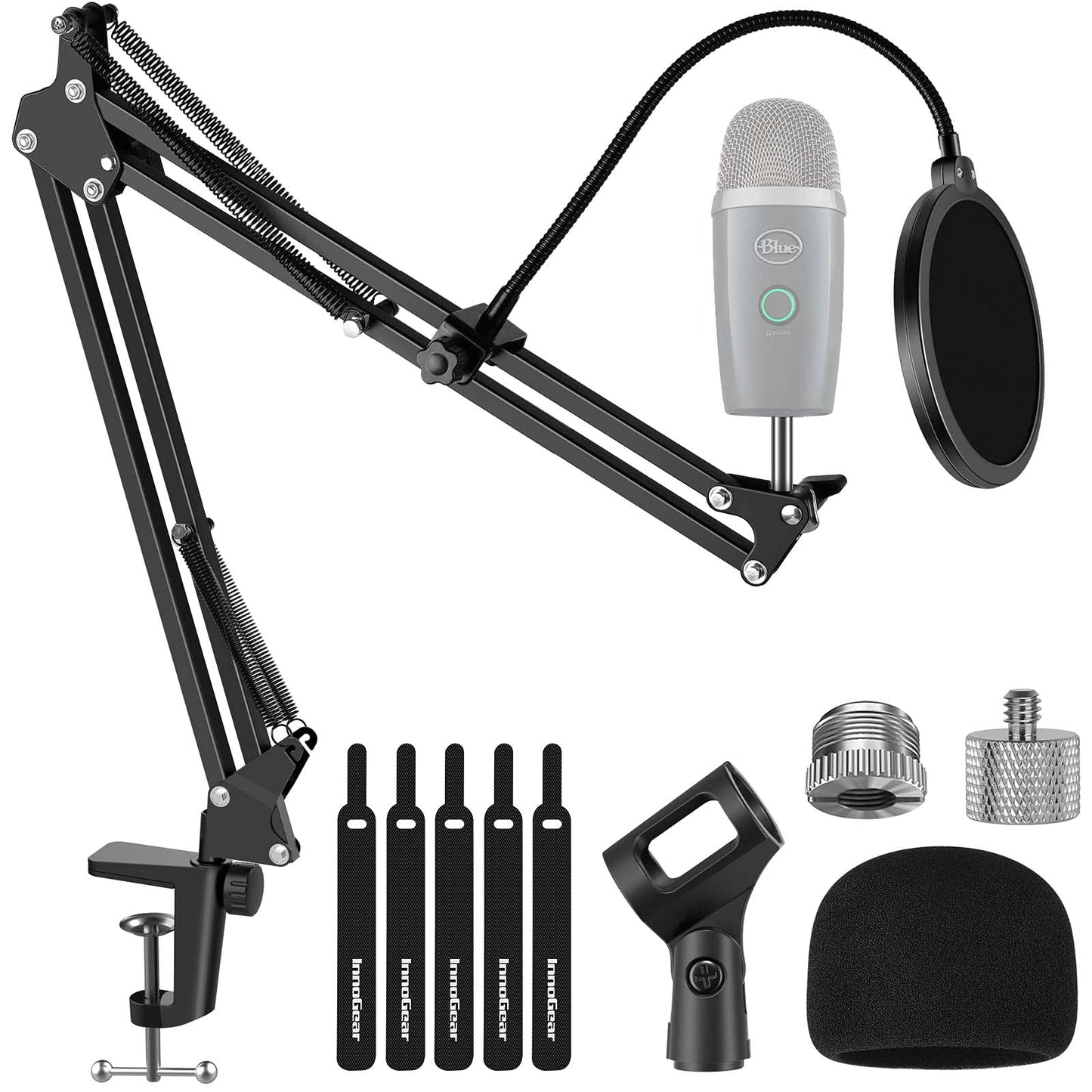 InnoGear Microphone Stand, Adjustable Mic Stand Set for Blue Yeti Nano Suspension Boom Scissor Arm Stand with 5/8" to 3/8" Screw, 5/8" to 1/4 Screw