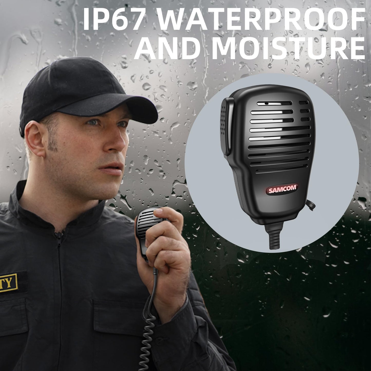 SAMCOM Walkie Talkie Speaker Mic IP67 Waterproof 2 Pin Shoulder Hand Mic Handheld with 360° Rotating Clip 3.5mm Audio Earphone Jack for Security Hotel