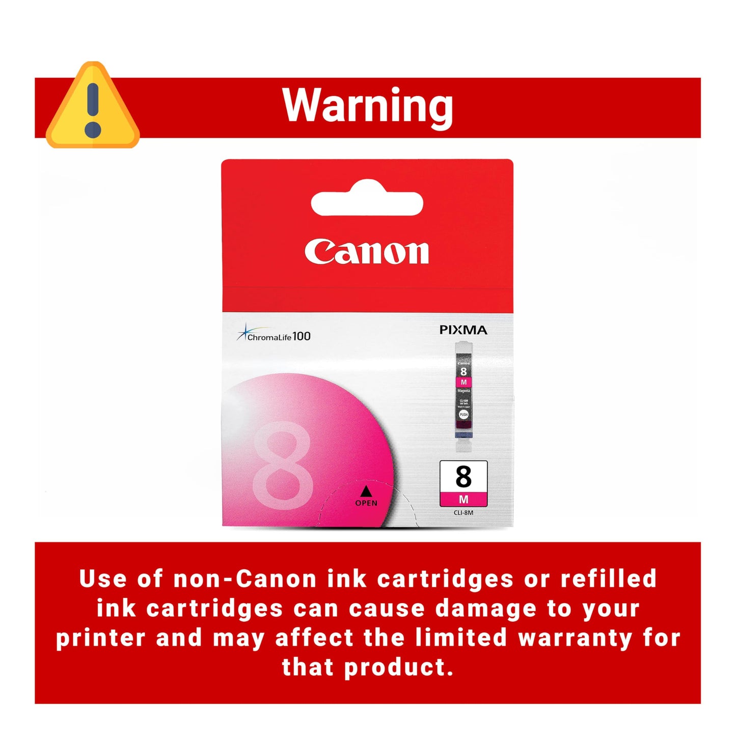 Canon CLI-8 Genuine Magenta Ink Tank, Compatible with iP3500, iP3300, MP970, MP960, MP950, MP800R, MP830, MR810, MP800, MP500, MX850, MX700, MP610