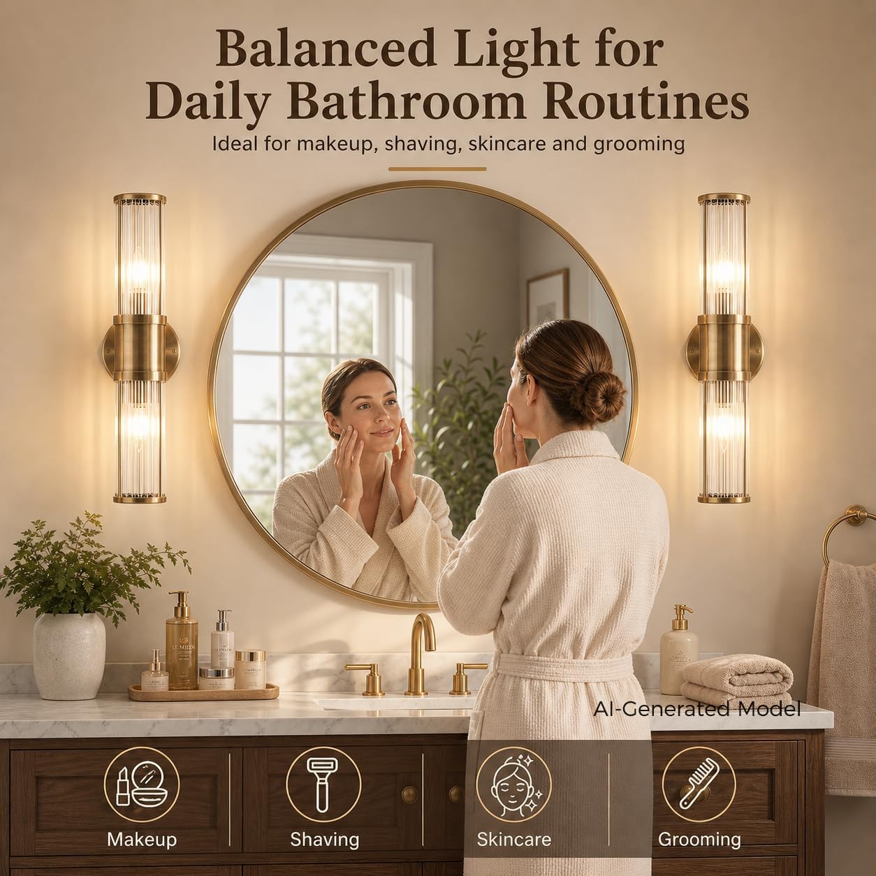 JOOSENLUX Bathroom Vanity Lights Set of 2, Antique Bronze Wall Sconces with Clear Glass Rods, E12 Base Lights for Mirror Powder Room
