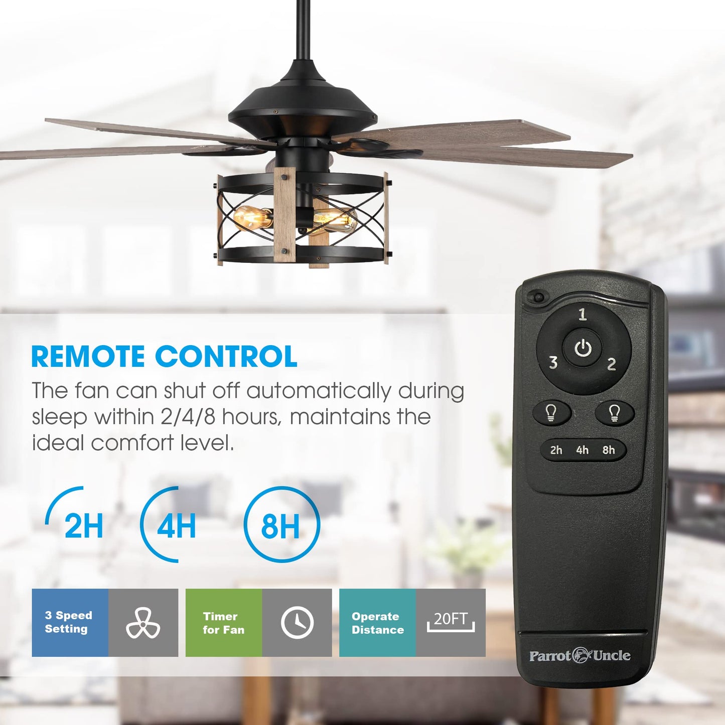 52 Inch Ceiling Fans with Lights and Remote, Farmhouse Ceiling Fan
