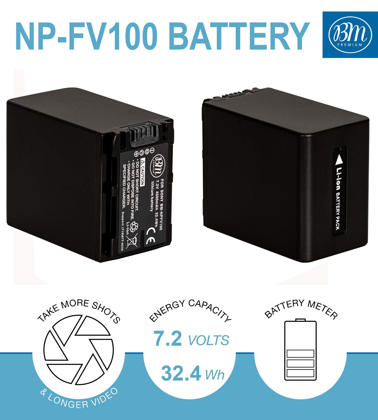 BM 2-Pack of NP-FV100 Batteries and Charger for Sony HDR-CX455 CX675 CX260 CX290 CX330 CX380 CX430V CX580V CX760V CX900 PJ430V PJ540 PJ580V PJ650V
