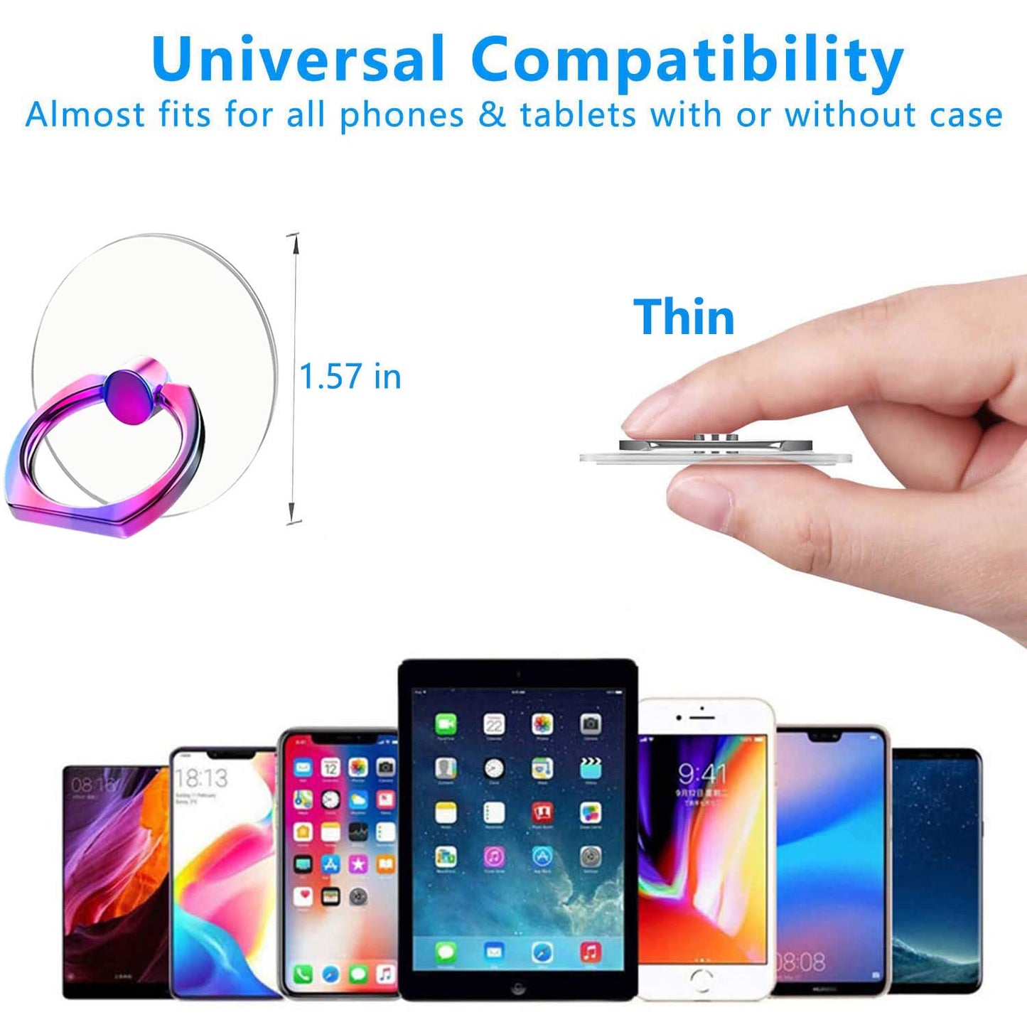 Kinizuxi Colorful Cell Phone Ring Holder Stand 2 Packs, Transparent Phone Ring Holder 360°Rotation Clear Phone Ring Grip Finger Kickstand Compatible