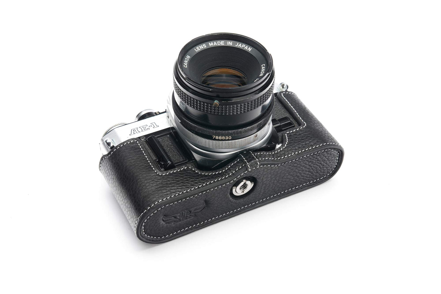 A-1 Case, BolinUS Handmade Genuine Real Leather Half Camera Case Bag Cover for Canon AE-1 A-1 (NO Handle) Camera with Hand Strap (Black)