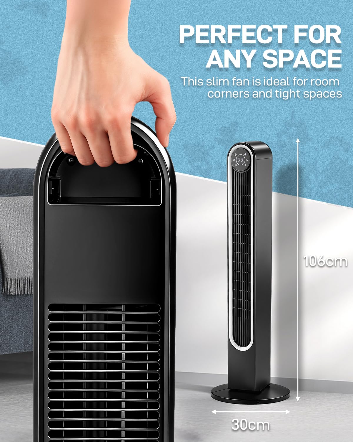 Pinikuyiro 32" Black Bladeless Tower Fan for Cooling for Home Office Bedroom, Ultra-Quiet, Portable Floor Fan with Remote Control, Adjustable 90°
