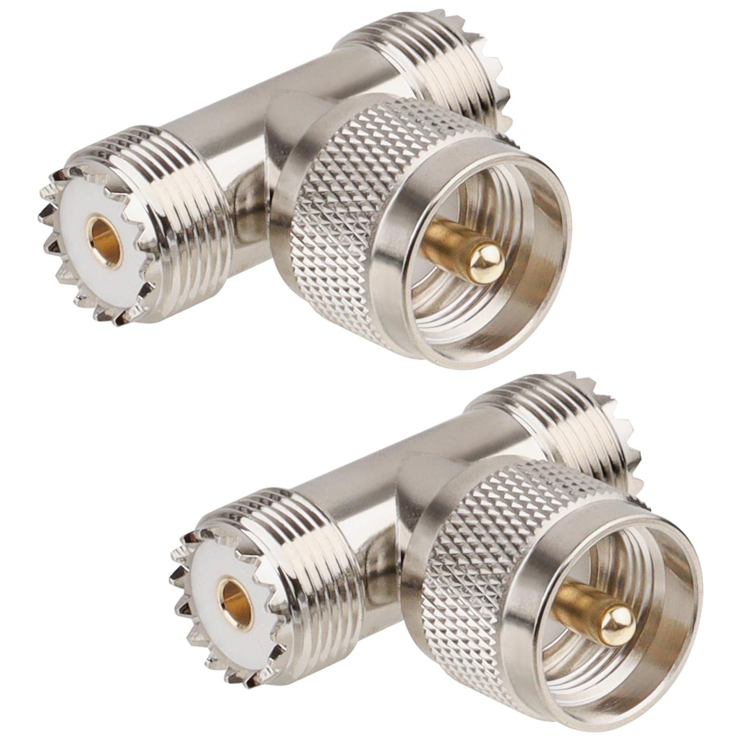 UHF Male to UHF Female T-Connector Adapter 2 PCS, PL259 to SO239 Coaxial RF Splitter for Antenna and Radio Systems
