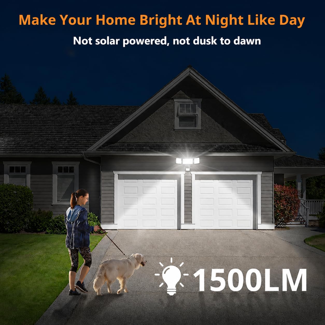 LEPOWER Battery Powered LED Flood Light Outdoor,1500LM Motion Sensor Security Lights, IP65 Waterproof,Wireless Flood Light Battery Operated,3 Head