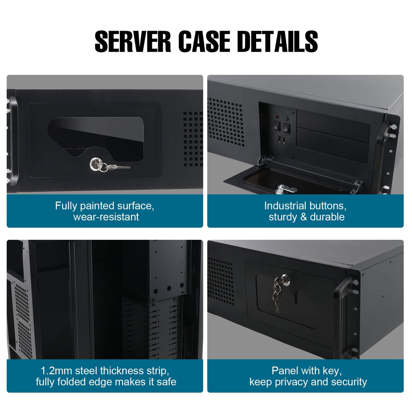 4U Server Case Rack Mount, 7X3.5 + 2X 5.25 HDD, 4U Server Chassis with 3 Pre-Installed Fans | 8 HDD Bays, Security Lockable Computer Cases for Home