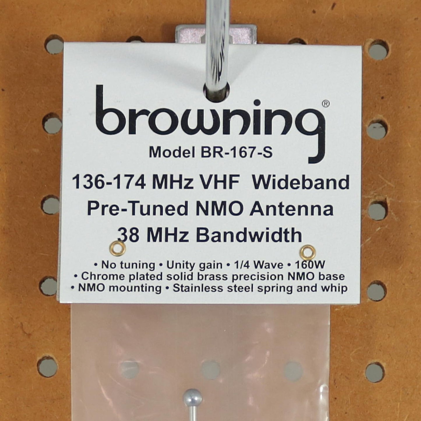 BROWNING 136MHz-174MHz VHF Unity Gain Land Mobile NMO Antenna, Stainless Steel (BR-167-S)