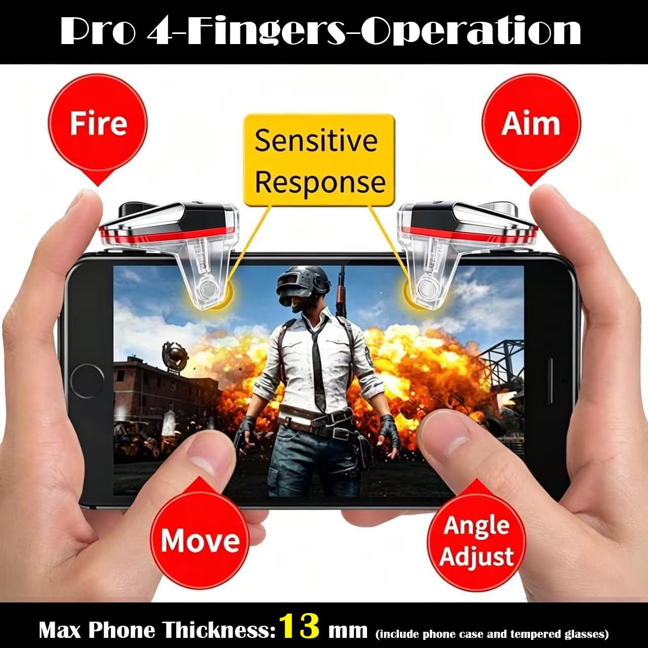 Mikirini 13 in 1 Mobile Gaming Controller Compatible with PUBG/Knives Out/Call of Duty, Cell Phone Game L1R1 Triggers Shooter for iPhone and Android