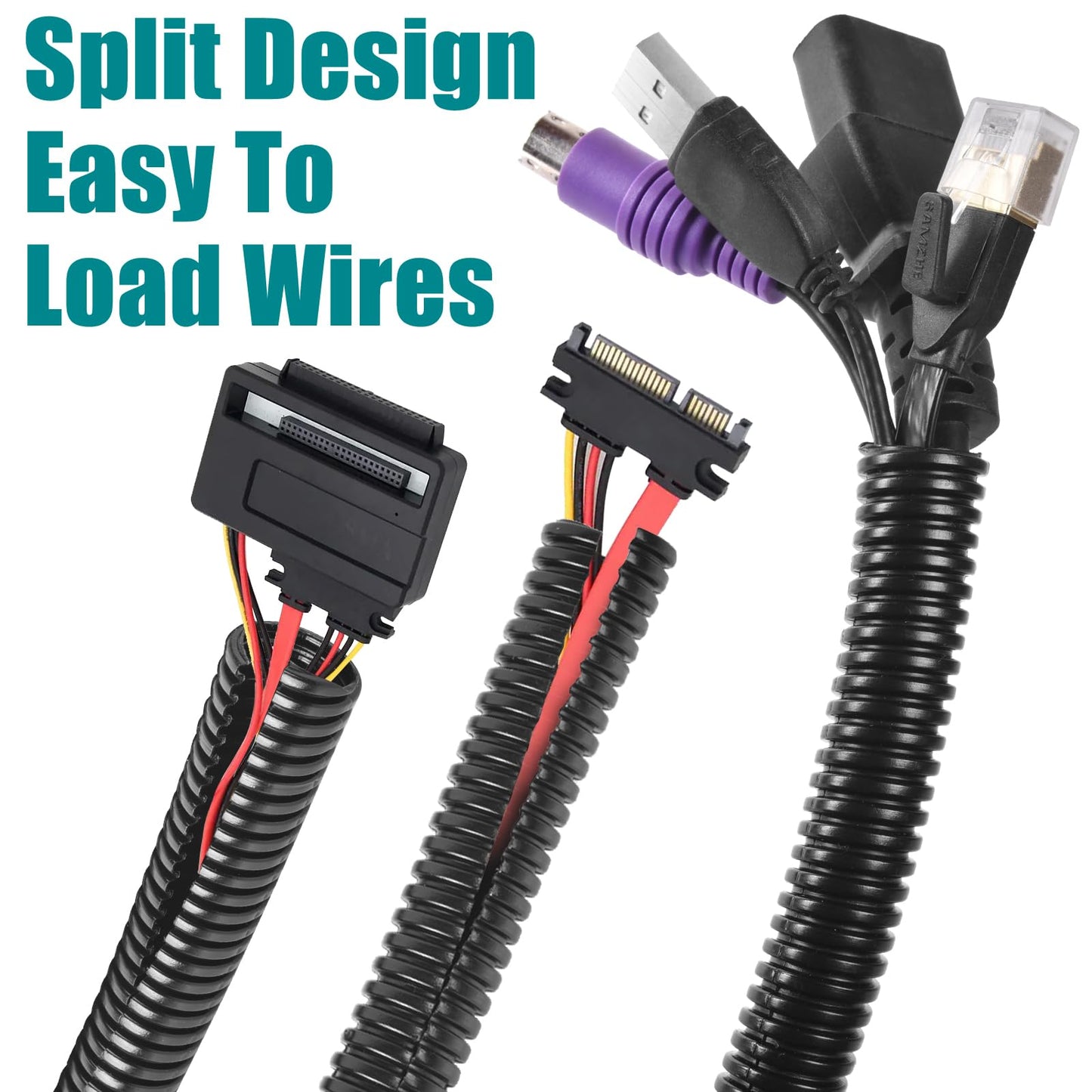 ALLWIN 1/4 inch Split Wire Loom Tubing Wire Conduit - 30 ft Cord Protector Electric Wires Covers, Automotive Wire Flexible Conduit, Plastic Wire Cover