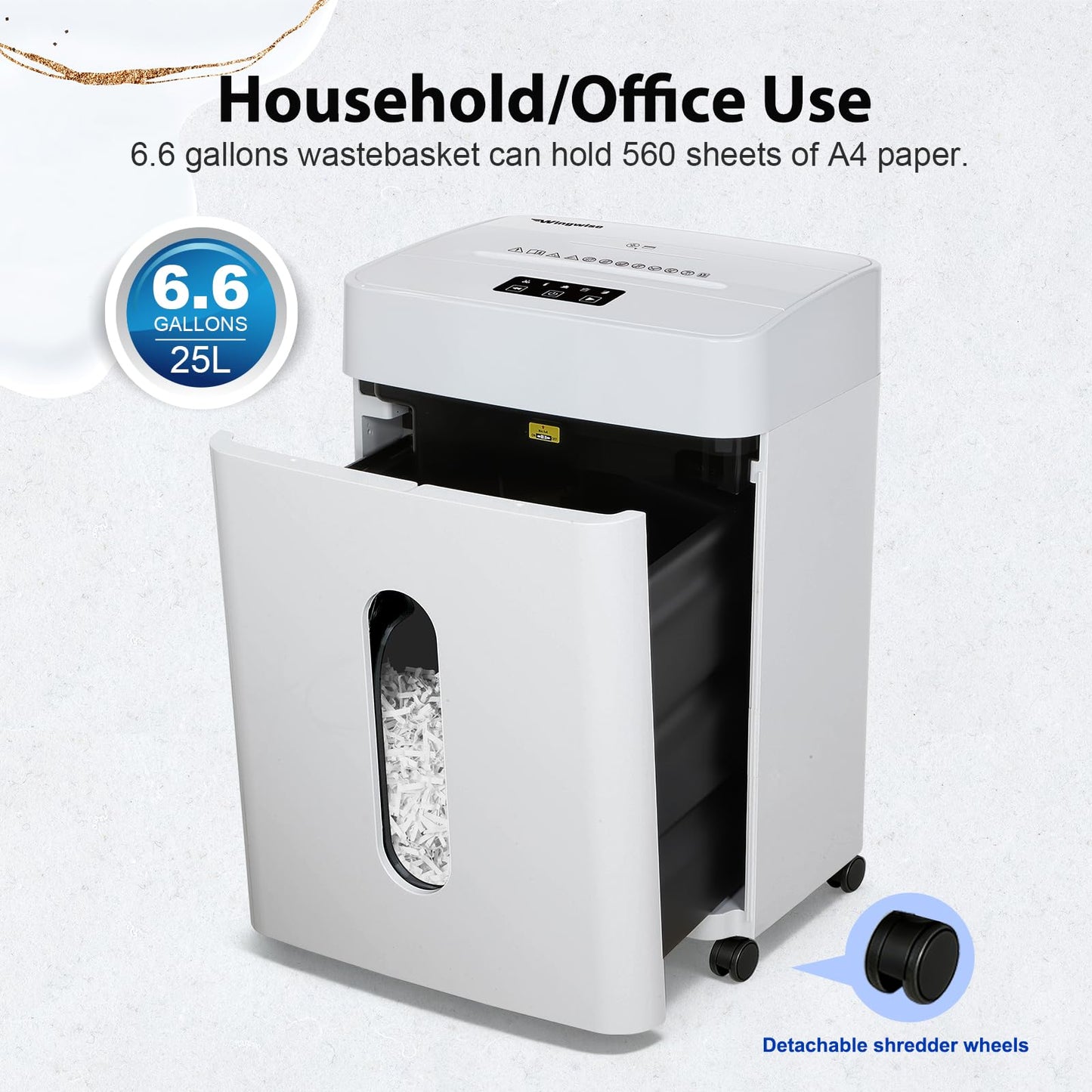 Low Noise 42dB Paper Shredder for Home, 15-Sheet Cross Cut, 30-min Runtime, CD/Credit Card Office Shredder, 6.6 Gallons Wastebasket, P-4 High