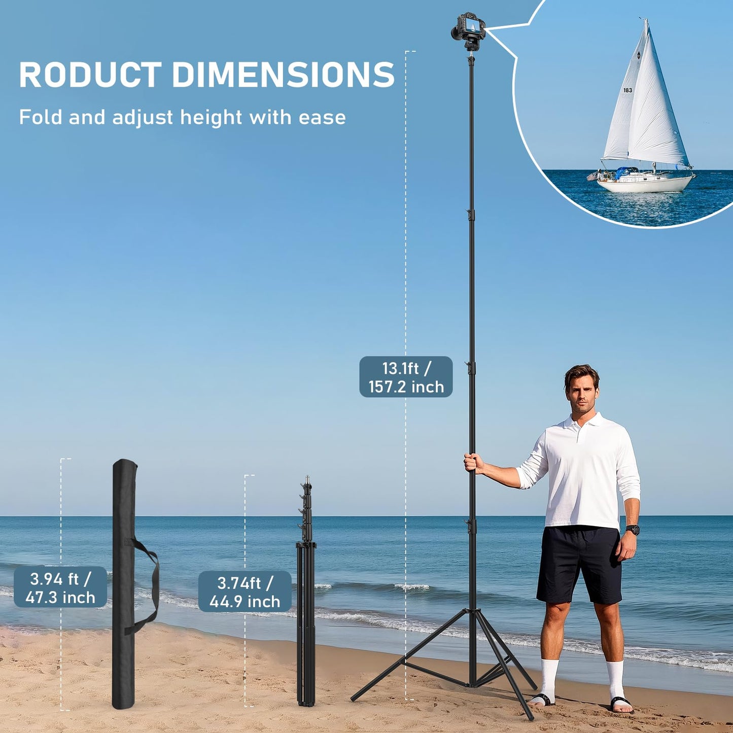 13.1' Heavy Duty Light Stand Photography, Sdfghj 157.2in/4m/400cm Adjustable Metal Professional Sky High Tripod with Built-in Spring Cushion