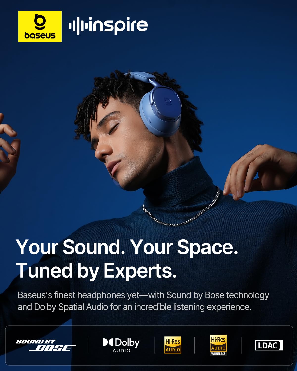 Baseus Inspire XH1 Adaptive Active Noise Cancelling Headphones, Sound by Bose, Dolby Audio, Premium Real-Time Adaptive ANC, Adaptive Tuning Rich…